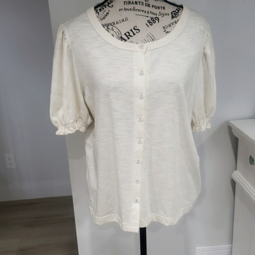 JANE AND DELANCEY | Women's cream Button-Down Short Balloon Sleeved Shirt
